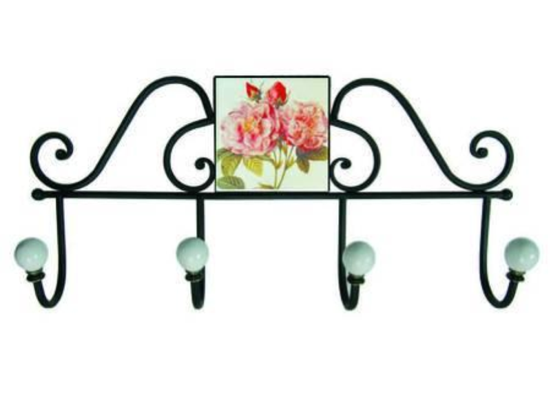 APPENDIABITI 4 POSTI CON DECORAZIONE ROSE cm.44X8X20
