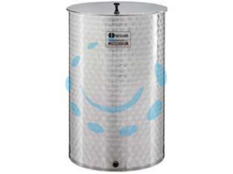 CONTENITORE ENOLOGICO FIORETTATO A FONDO PIANO INOX 18/10 SALDATO- lt.150  ø mm.520x760h. boccola F1/2"