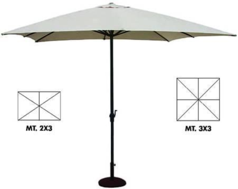 OMBRELLONE QUADRO E RETTANGOLARE IN METALLO CON MANOVELLA- cm.200x300 palo ø mm.48 a 6 stecche col. beige
