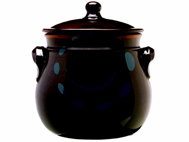 PENTOLA BOMBATA IN TERRACOTTA BRUNELLA CON COPERCHIO - cm.24