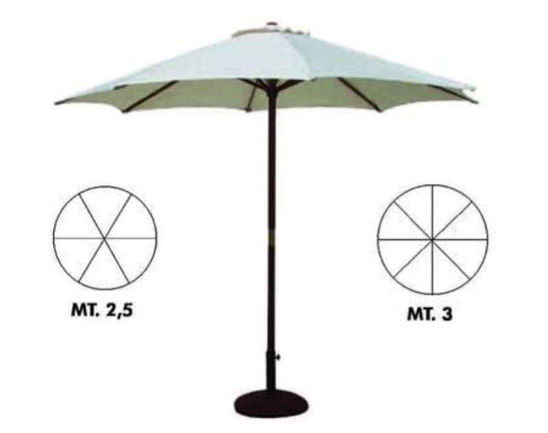 OMBRELLONE TONDO IN LEGNO- ø cm.300 palo ø mm.48 a 8 stecche colore avana