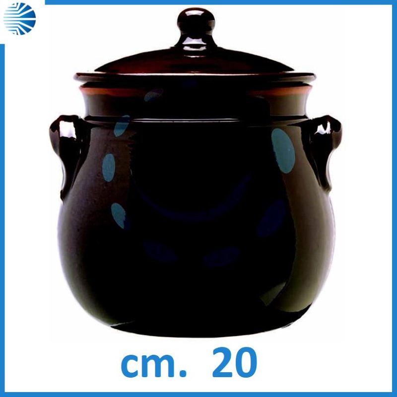 PENTOLA BOMBATA IN TERRACOTTA BRUNELLA CON COPERCHIO - cm.20