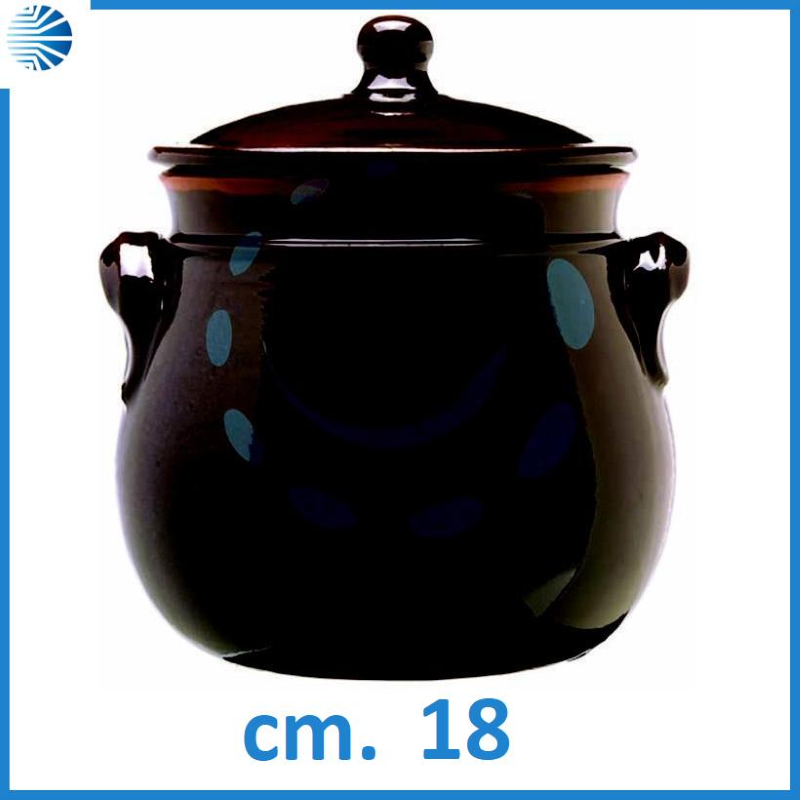 PENTOLA BOMBATA IN TERRACOTTA BRUNELLA CON COPERCHIO- cm.18