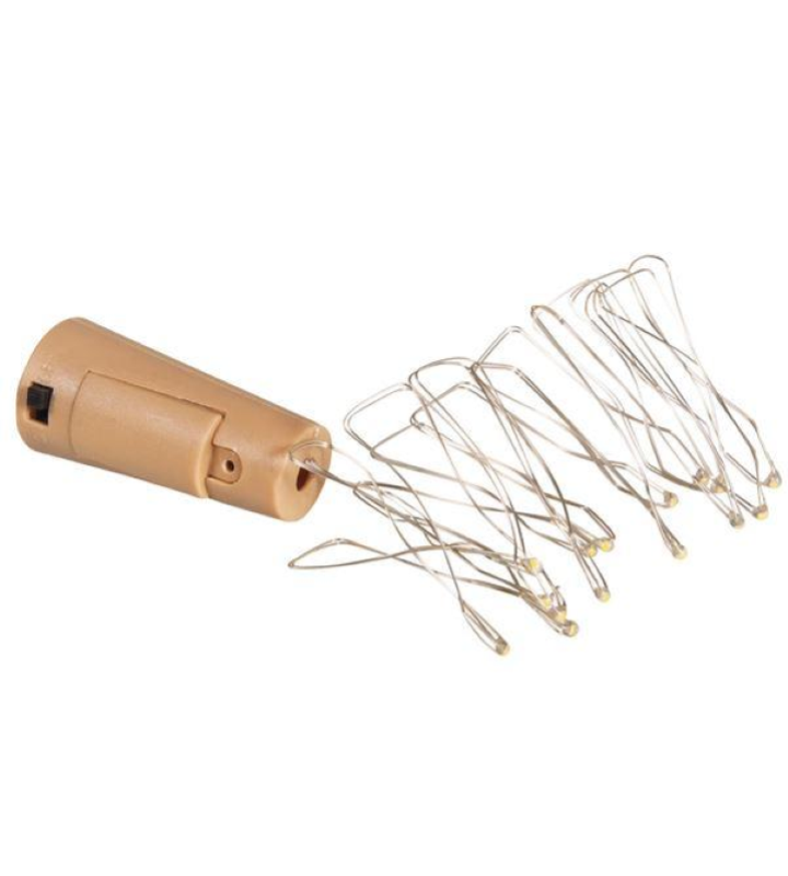 MICROLUCI 20 LED CON TAPPO BOTTIGLIA BIANCO FREDDO - FUNZIONA CON 3 BATTERIE LR44