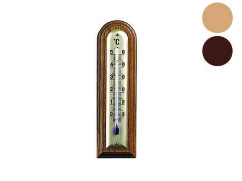 TERMOMETRO LEGNO NOCE  ARROTONDATO- scuro - mm.144x40