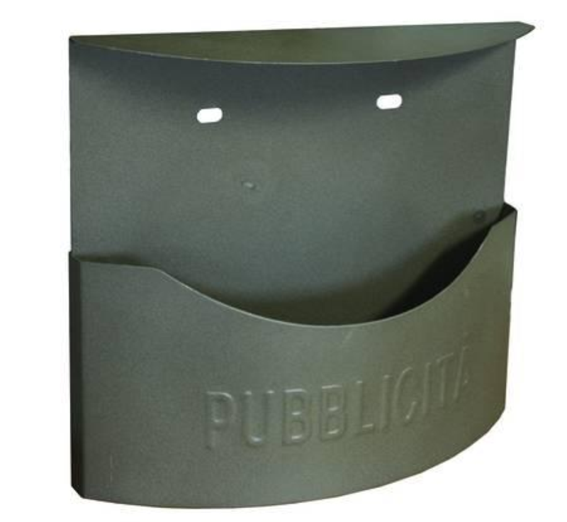 CASSETTA RACCOGLI PUBBLICITA' IN METALLO "MARSUPIO" GRIGIO GHISA- cm.35x14x36h. colore grigio ghisa