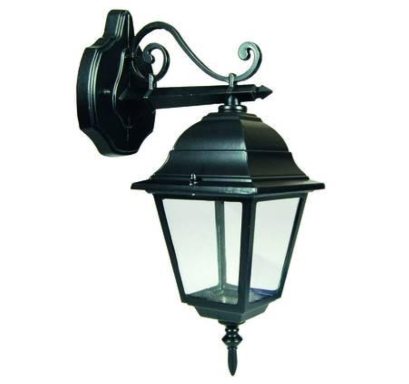 LANTERNA CON BRACCIO SUPERIORE LAVORATO MODELLO NEW YORK- 60w IP44 mm.192x370h. colore nero