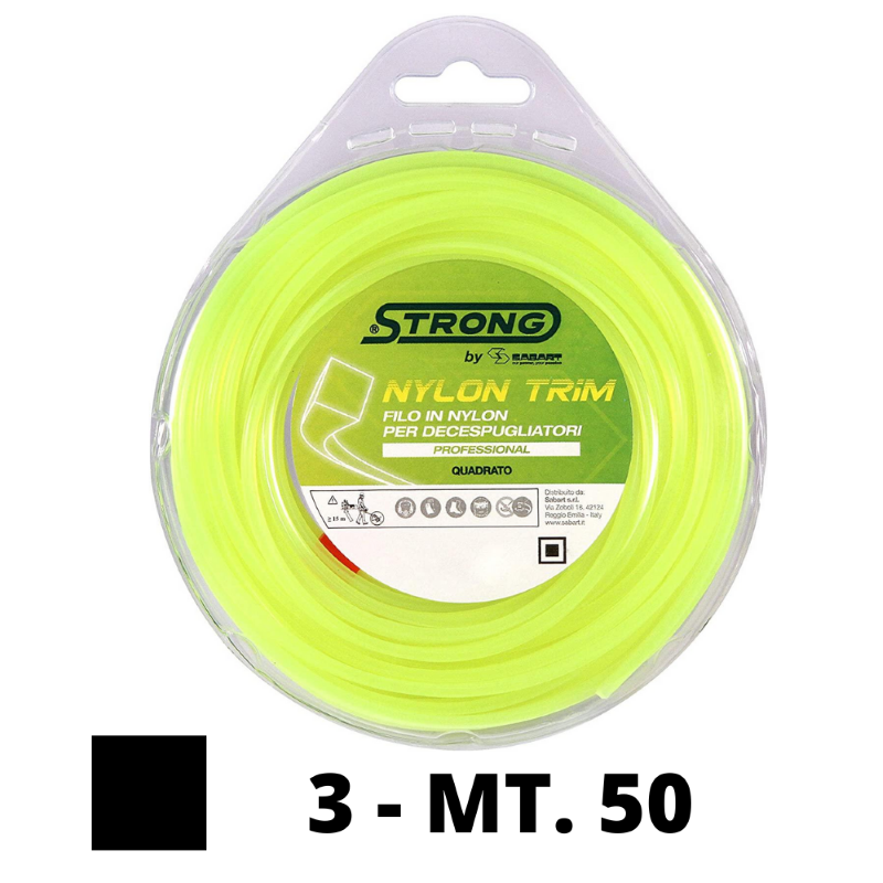 FILO PER DECESPUGLIATORE NYLON STRONG - QUADRO MT.50 - mm.3
