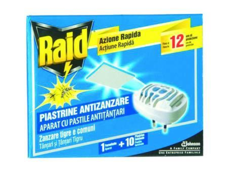 RAID ANTIZANZARE FORNELLETTO + 10 PIASTRINE- 1 diffusore + 10 piastrine