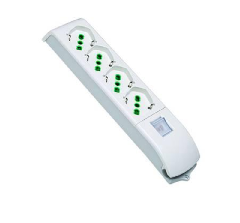 MULTIPRESA 4 POSTI BIPASSO + SCHUKO CON INTERRUTTORE SENZA CAVO- bianca 410120