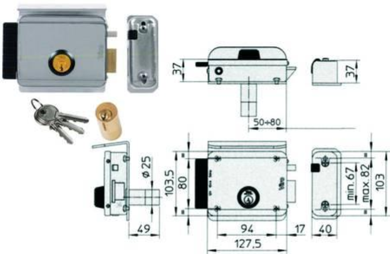 SERRATURA ELETTRICA DX ANTRACIT VIRO 794 - mm.50/80 DX (8992.1) 