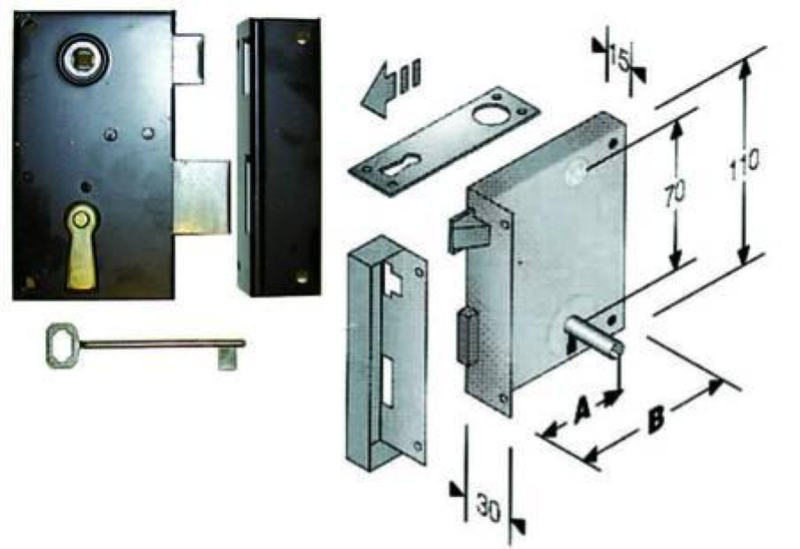 SERRATURA DA APPLICARE PER CANTINE SOLO SCROCCO 185 - entrata mm.55 lunghezza mm.80 DX