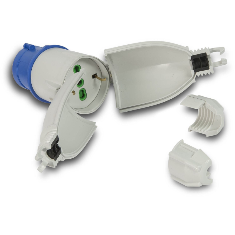 ADATTATORE INDUSTRIALE SPINA 2 POLI + TERRA 16A PER PRESA SCHUKO IP44 - 16A colore blu 73020