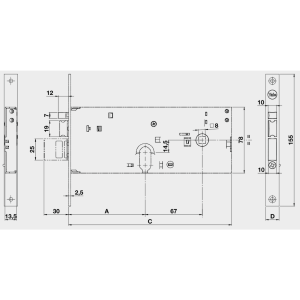 ELETTROSERRATURA INFILARE PER FASCE CATENACCIO E SCR. MM.78 H 85200 - mm.70, 2 mandate (Y8520070080)