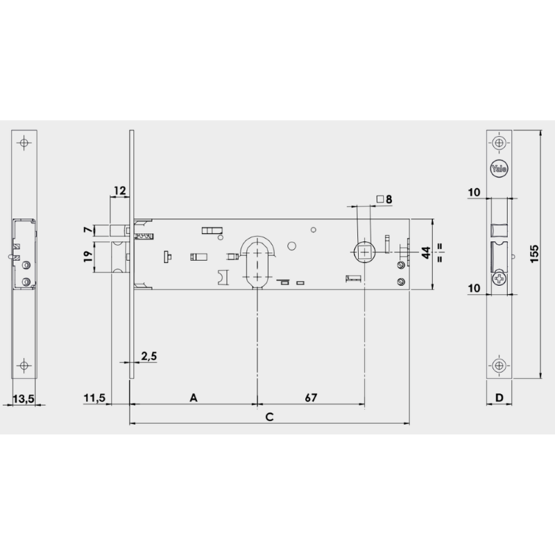 ELETTROSERRATURA INFILARE PER FASCE SOLO SCROCCO MM.44 H 85900 - mm.70 (Y8590070080VNE)