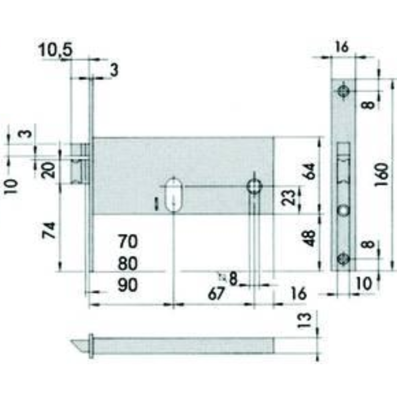 ELETTROSERRATURA DA INFILARE PER FASCE MM.64 H 14510 - mm.70 (14510700)