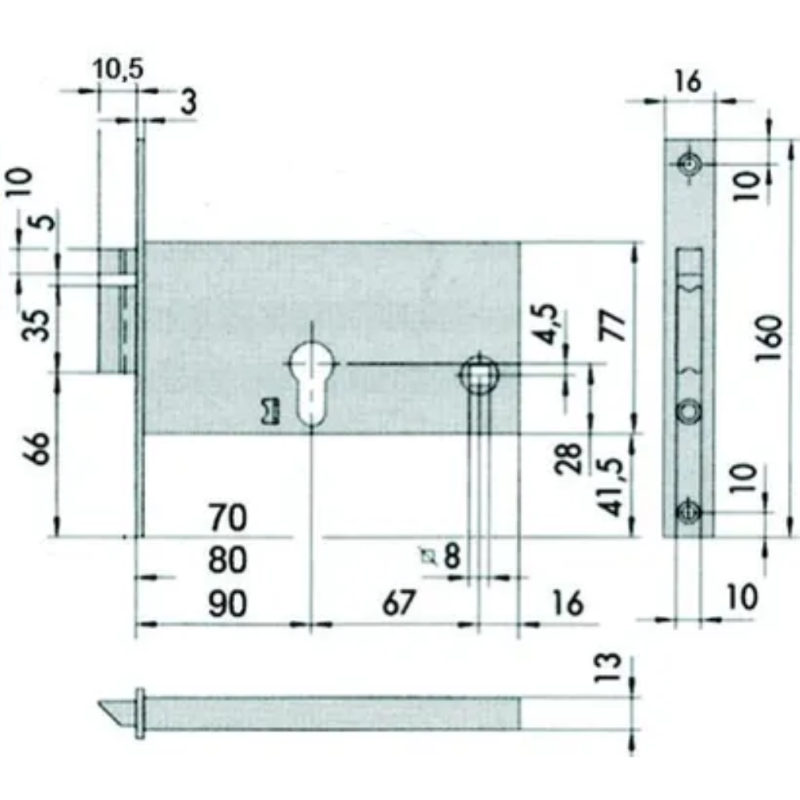 ELETTROSERRATURA DA INFILARE PER FASCE MM.77 H 14350 - mm.70 (14350700)