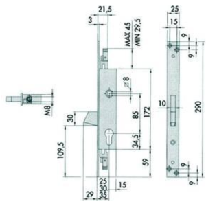 SERRATURA TRIPL. INFILARE P/MONTANTI E PERSIANE S/SCR. 46800 (EX46300) - mm.35 (46800350)