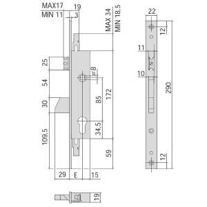 SERRATURA TRIPLICE DA INFILARE PER MONTANTI CON QUADRO E SCROCCO 46225 - mm.25 (46225250)