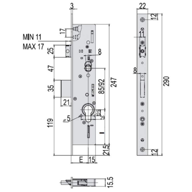 SERRATURA TRIPLICE INFILARE MONTANTI CON QUADRO E SCR. MULTITOP 49225 - mm.35 (49225350)