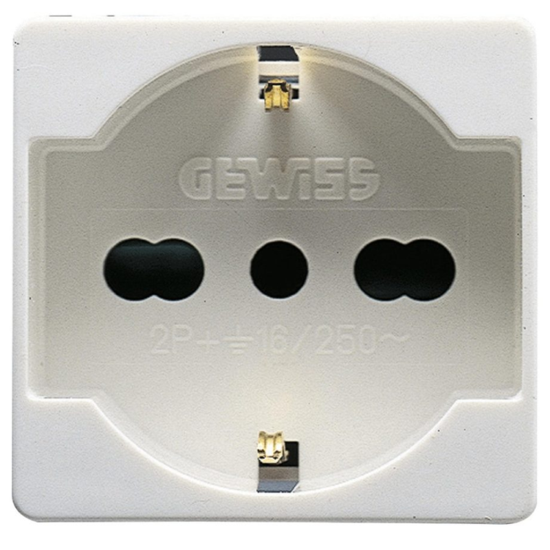 PRESA STANDARD ITALIANO/TEDESCO - 2P+T BIVALENTE - 250V 16A - SYSTEM WHITE GW20246