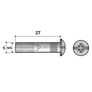 VITI DI GIUNZIONE FEMMINA PER MOBILI IN ACCIAIO NICHELATO- ø mm.5x27h. - testa ø mm.10 - 4 MA
