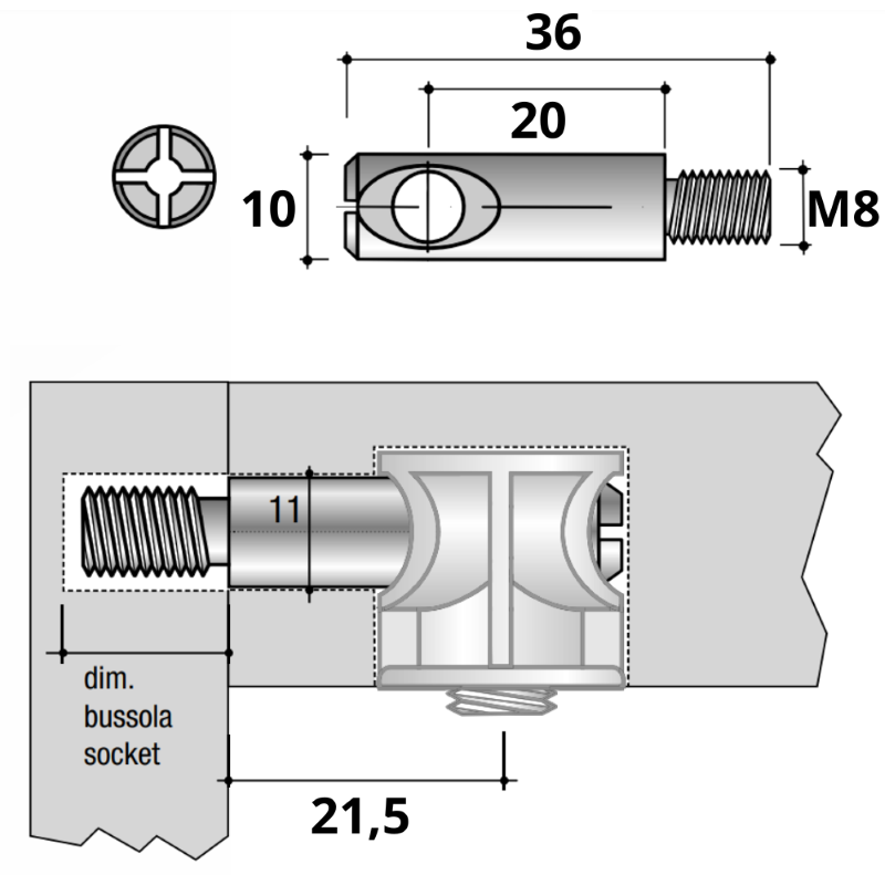 TIRANTE PER GIUNZIONI MOBILI ZINCATO TF06FZ - ø mm. 10x36 con filetto ø 8 MA