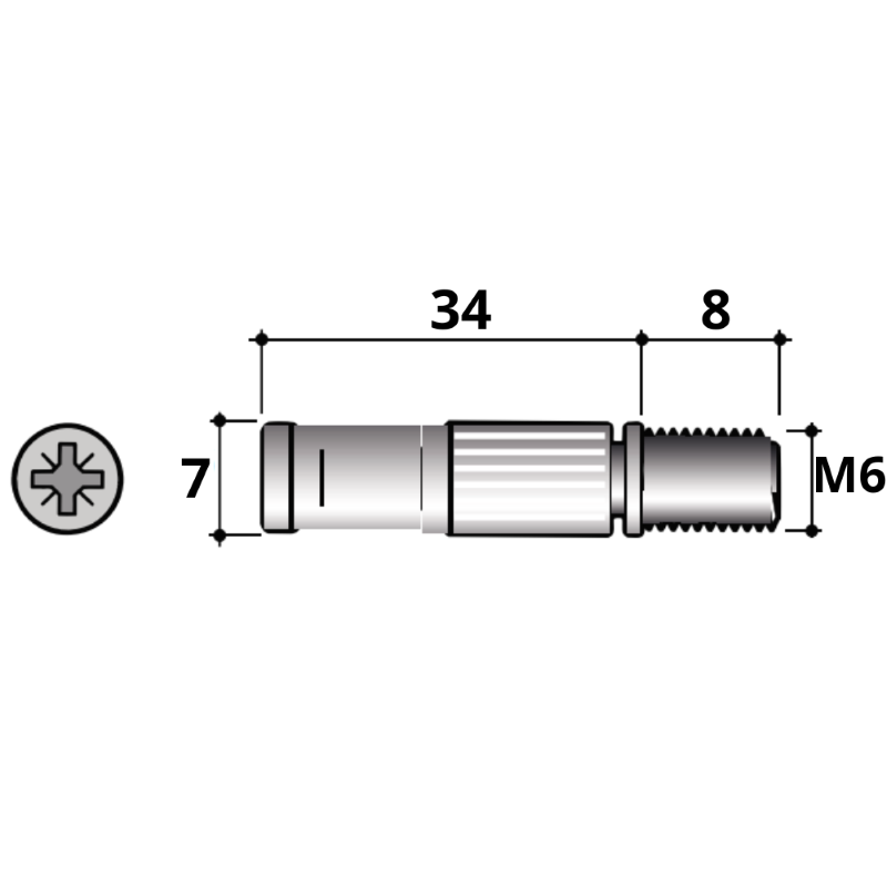 VITE TIRANTE ZINCATA PER ECCENTRICO TE03FZ - ø mm. 7x42 - M6