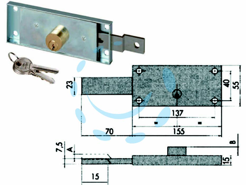 SERRATURA SERRANDA LATERALE CILINDRO FISSO TONDO 41525 - DX mm.155x15x55h. (41525781)