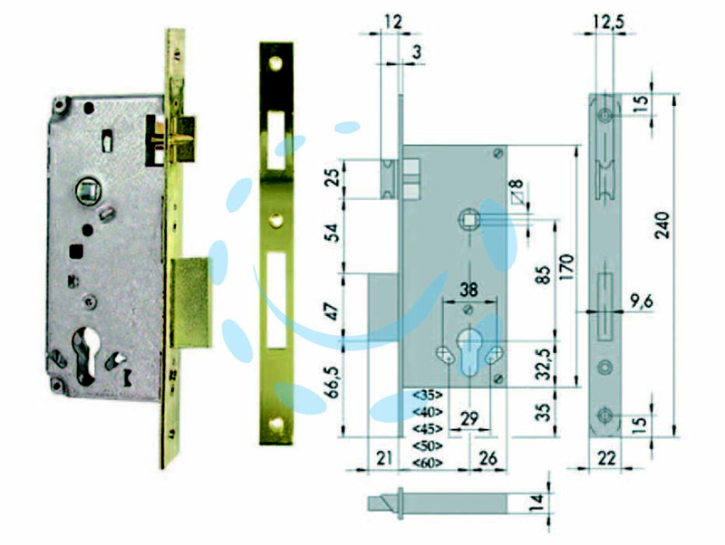 SERRATURA DA INFILARE A CILINDRO 2 MAND. BORDO QUADRO 5C611 - mm.50 (5C611500)