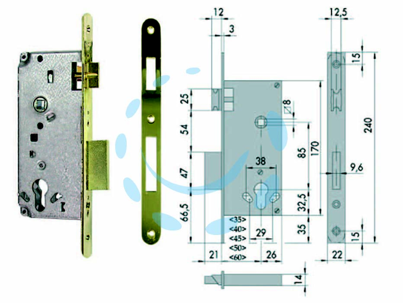 SERRATURA DA INFILARE A CILINDRO 2 MAND. BORDO TONDO 5C631 - mm.45 (5C631450)