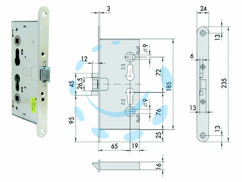 SERRATURA DA INFILARE ANTIPANICO PER PORTE TAGLIAFUOCO 43130 - mm.65 (43130650)