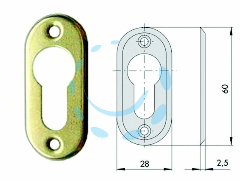 BOCCHETTA IN OTTONE PER CILINDRI SAGOMATI 06012 00 - mm.28x60, spessore mm.2,5 (06012000)