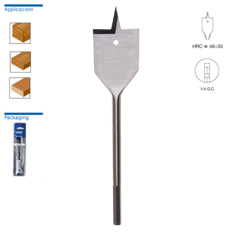 MECCHIA PIATTA PER LEGNO CODOLO ESAGONALE - Lunghezza mm. 150 - Diametro mm. 26