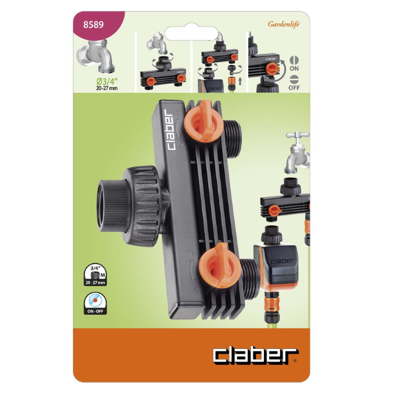 PRESA A 2 VIE M 3/4" CON RUBINETTI DI REGOLAZIONE CLABER 8589