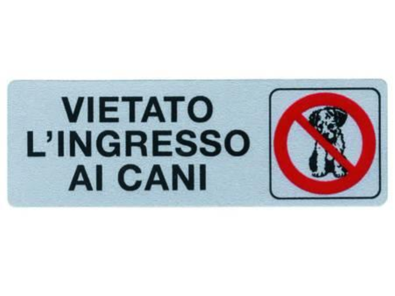 TARGHETTA ADESIVA "VIETATO L'INGRESSO AI CANI"- cm.15x5h.