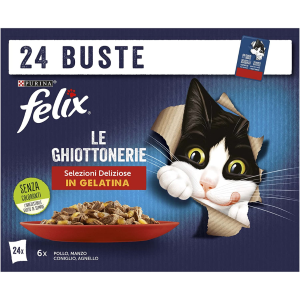 CIBO UMIDO PER GATTI LE GHIOTTONERIE CON MANZO, POLLO, CONIGLIO, AGNELLO - 24 BUSTINE DA 85 g 