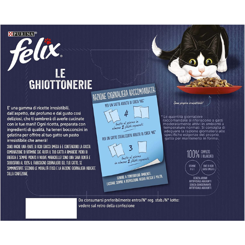 CIBO UMIDO PER GATTI LE GHIOTTONERIE CON MANZO, POLLO, CONIGLIO, AGNELLO - 24 BUSTINE DA 85 g 