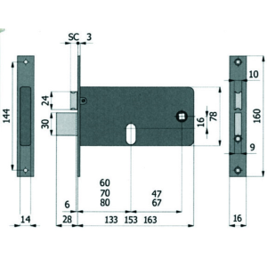 SERRATURA DA INFILARE PER FASCE CATENACCIO E SCROCCO MM.78 H 870- mm.70 interasse mm.67 (770)
