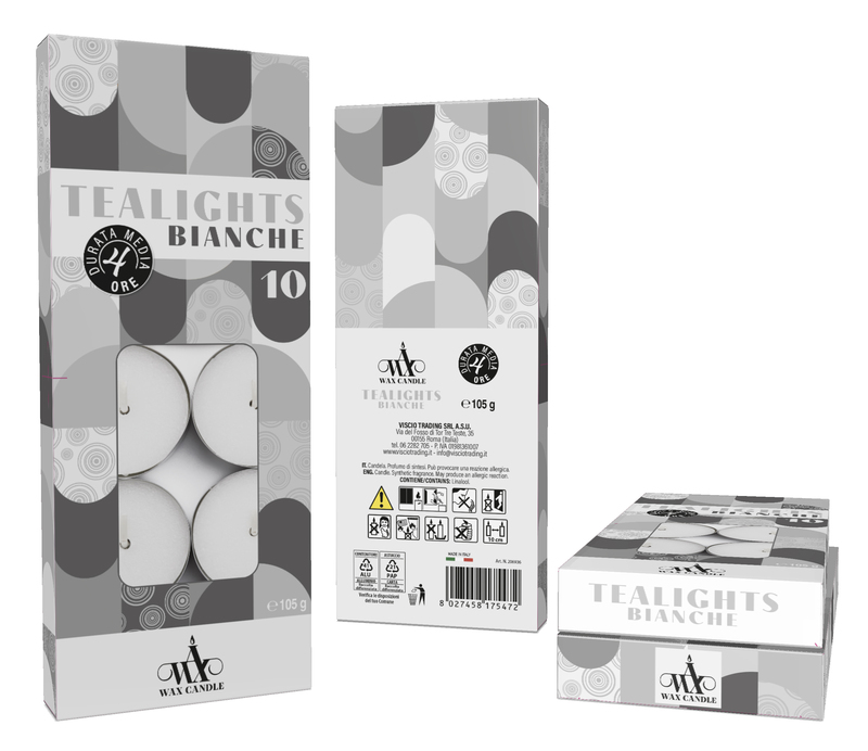 TEALIGHT 10PZ BIANCHE 4H WAX