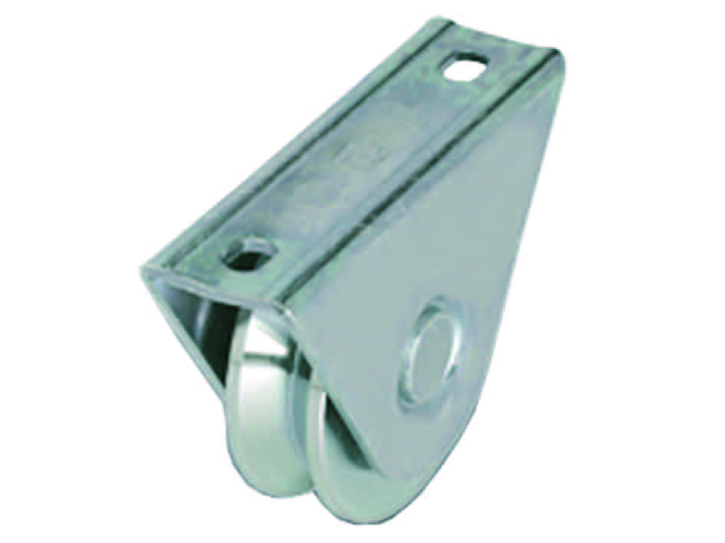 RUOTA CANCELLI GOLA V CON SUPPORTO A CAVALLOTTO ART.412- mm.80x24 - portata Kg.200 - gola V 92°