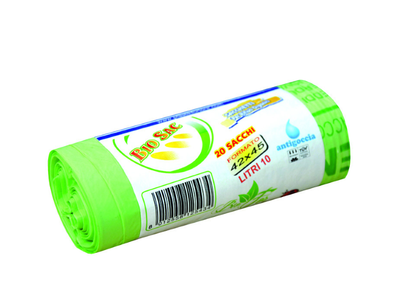 SACCHI PATTUMIERA BIODEGRADABILI E COMPOSTABILI- cm.42x45, rotolo pz.20