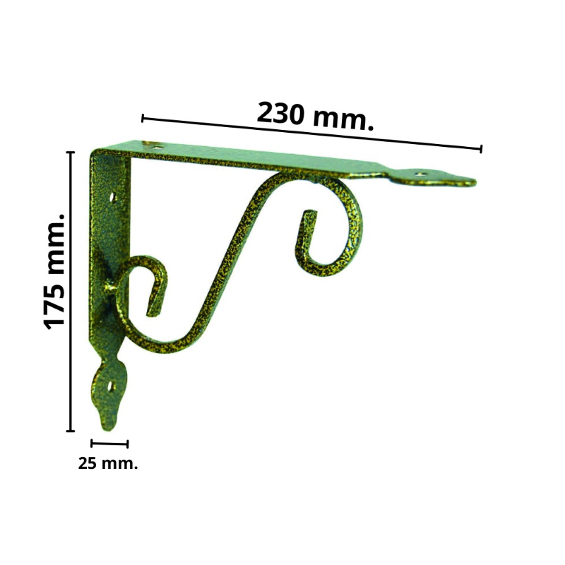 MENSOLE ORNAMENTALI BRACKETS EXTRA STRONG NERO/ORO -  mm.230x25x175h.