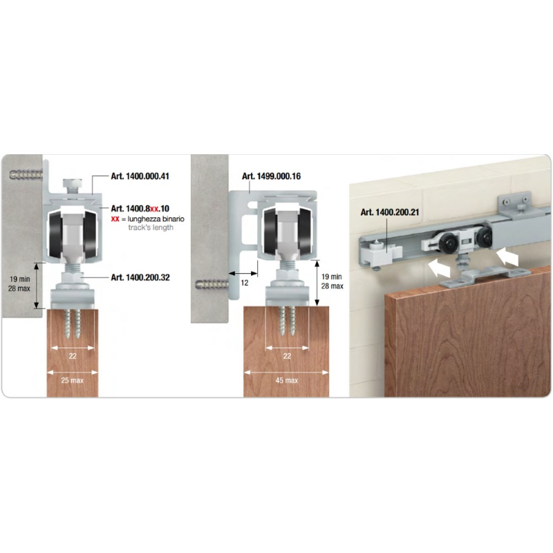 KIT COMPLETO BINARIO PER PORTA SCORREVOLE MT. 1,90 - 1400/019