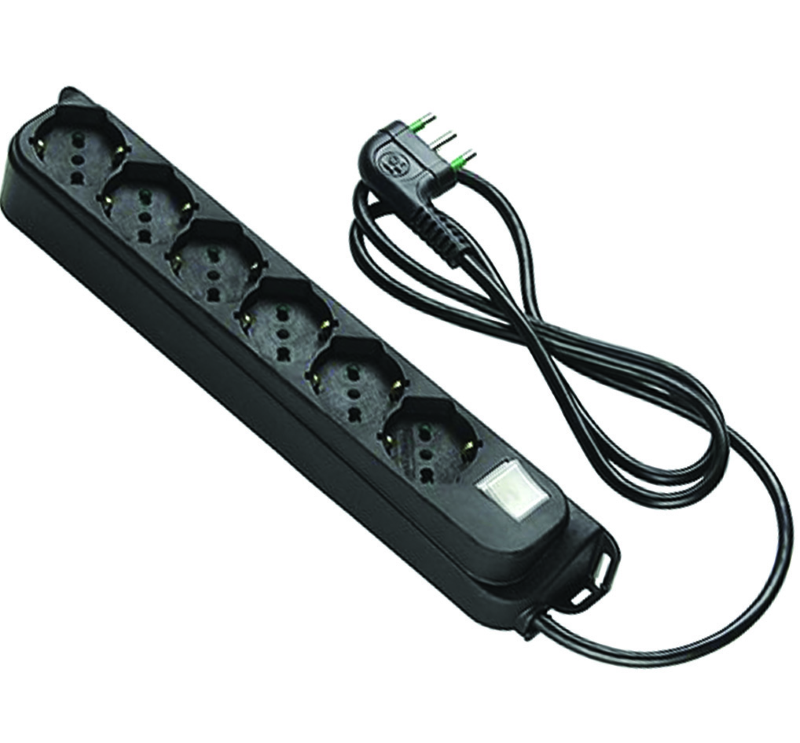MULTIPRESA 6 POSTI BIPASSO + SCHUKO CON INTERRUTT. "LINEA RETAIL" NERA- nera 47431