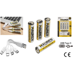 BATTERIA STILO RICARICABILE USB 1700MAH 1.5V 4PZ