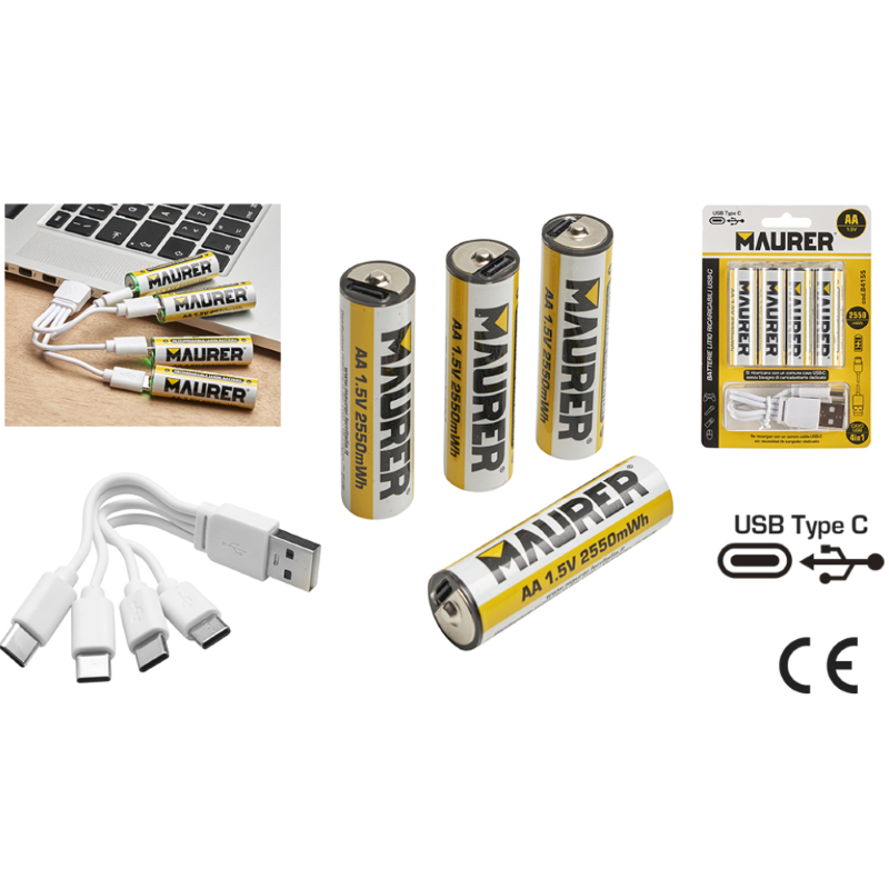 BATTERIA STILO RICARICABILE USB 1700MAH 1.5V 4PZ