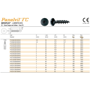 VITI PANEL-VIT TESTA A FUNGO CON COLLARE NERO PLUS TORX 30 - ø mm.6X30