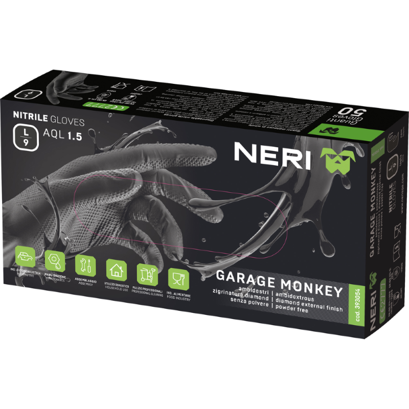 GUANTI NITRILE NERO GARAGE MONKEY PZ. 50 - 9 L