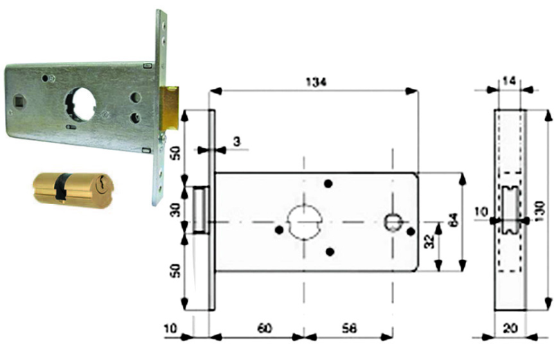 SERRATURA INFILARE PER FASCE CATEN. 1 MANDATA E SCR. MM.64 H 288602- mm.60 (288.60.2)